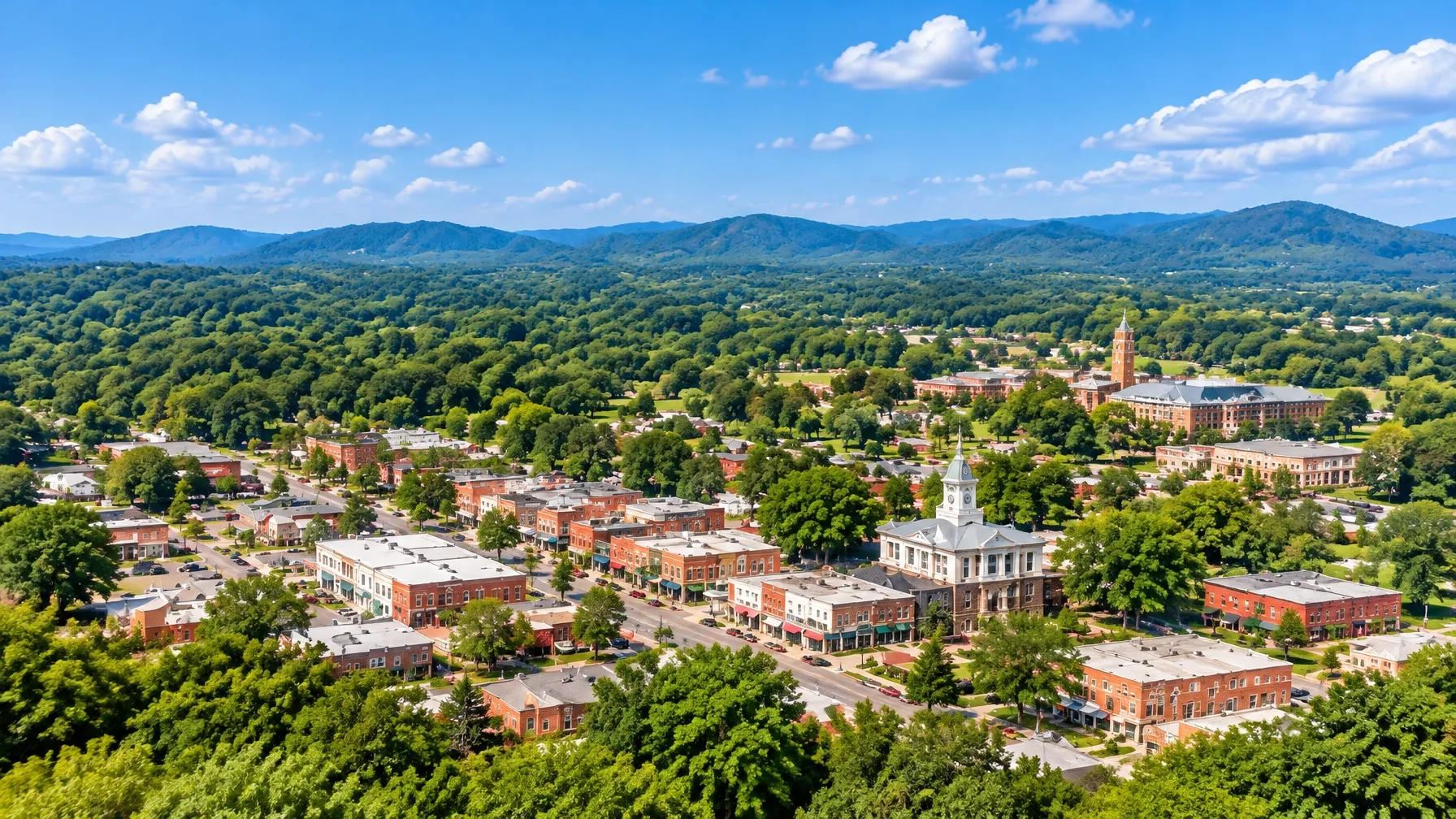 Cookeville and the surrounding green hills